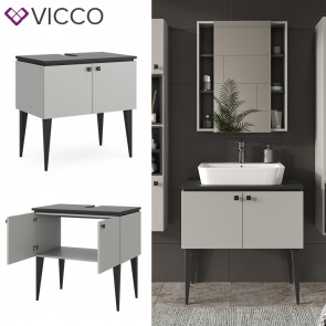 Vicco Waschtischunterschrank Gerta, 80 x 79 cm, Grau-Schwarz, Unterschrank Badezimmer