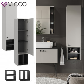 Vicco Hängeschrank Gerta, 37,5 x 150 cm, Grau-Schwarz, Badschrank hängend mit 1 Tür