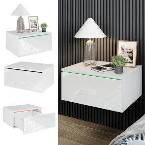 Vicco Nachtschrank Samira 49 x 38 cm, Weiß Hochglanz + LED, Fernbedienung