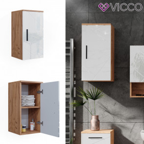 Vicco Hängeschrank Badschrank Badezimmermöbel Irma Eiche Weiß Hochglanz modern 30x59 cm Badezimmer Schrank Badmöbel hängend Schranktür Schrankfach