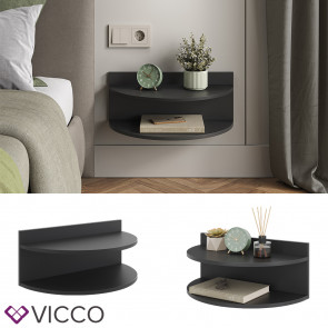 Vicco Nachttisch Axel, Wandregal hängend, 58,5 x 31 cm, Schwarz mit 2 Ablagen