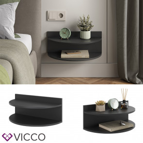 Vicco Nachttisch Axel 2er Set, Wandregal hängend, 58,5 x 31 cm, Schwarz mit 2 Ablagen