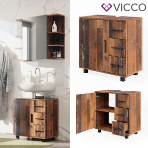 Vicco Waschtischunterschrank Waschbeckenunterschrank Ilias Old Style modern 60x61 cm Badezimmer Schrank Badschrank Badkommode Badmöbel 1 Tür 3 Schubladen