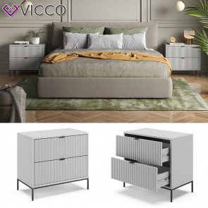 Vicco Nachtkommode Eliza 2er Set, Grau 66 x 36 cm, Nachttisch mit 2 Schubladen