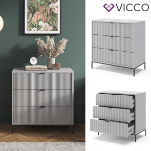 Vicco Kommode Eliza, Grau 80 x 42 cm, mit 3 Schubfächer, Wohnzimmer, Schlafzimmer