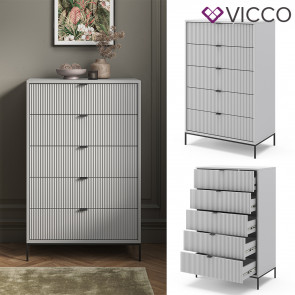 Vicco Kommode Eliza, Grau 76 x 42 cm, mit 5 Schubfächer, Wohnzimmer, Schlafzimmer