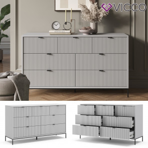 Vicco Sideboard Eliza 140 x 42 cm, Grau, Wohnzimmerschrank mit 7 Schubladen