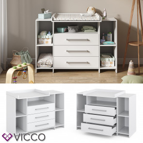 Vicco Wickelkommode Oskar XL 143 x 100 cm, Weiß, Wickeltisch inkl. Wickelauflage