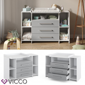 Vicco Wickelkommode Oskar XL 143 x 100 cm, Weiß Grau, Wickelauflage, Wickeltisch