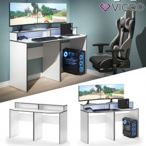 Vicco Computermöbelset Kron Weiß Grau modern Schreibtisch Bürotisch PC-Tisch Arbeitstisch Arbeitszimmer Homeoffice Büromöbel Monitorempore