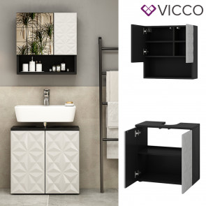 Vicco Badmöbel-Set Badezimmer-Möbel Bad-Schrank Edge Schwarz Weiß modern Badezimmerschrank Waschbeckenunterschrank Spiegelschrank Badezimmerkommode
