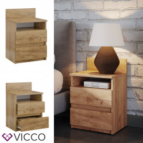 Vicco Nachttisch Monty, 39,6 x 59,1 cm, Goldkraft Eiche, Nachtschrank mit 2 Schubfächer