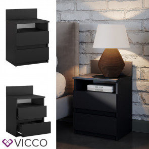 Vicco Nachttisch Monty, 39,6 x 59,1 cm, Schwarz, Nachtschrank mit 2 Schubfächer