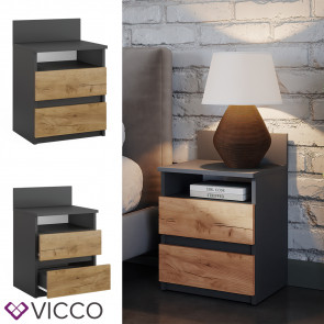 Vicco Nachttisch Monty, 39,6 x 59,1 cm, Anthrazit Eiche mit 2 Schubfächer, Schlafzimmer