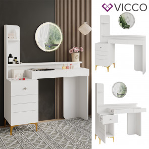 Vicco Schminktisch Garant, 116 x 137 cm, Weiß, Frisiertisch mit LED-Spiegel, modern