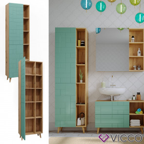 Vicco Hochschrank für Badezimmer Rudi 56 x 193 cm, Eiche Evoke Mintgrün, Badschrank 