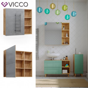 Vicco Spiegelschrank für Badezimmer Rudi 90 x 80,9 cm, Eiche Evoke, Badschrank 