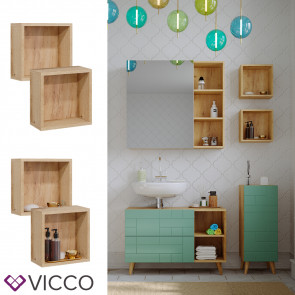 Vicco Wandregal Rudi 2er Set hängend, 30 x 30 cm, Eiche Evoke Mintgrün, Ablage