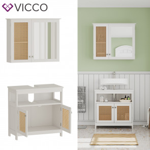 Vicco Badmöbel-Set Rosario, Weiß, moderne Serie, Badezimmer, dekorative Front, Spiegelschrank, Waschtischunterschrank