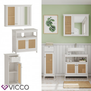 Vicco Badmöbel-Set Rosario, Weiß, moderne Serie, Badezimmer, dekorative Front, Spiegelschrank, Waschtischunterschrank, Midischrank
