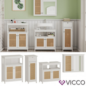 Vicco Badmöbel-Set Rosario, Weiß, moderne Serie, Badezimmer, dekorative Front, Spiegelschrank, Waschtischunterschrank, Midischrank, Sideboard
