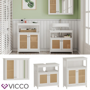 Vicco Badmöbel-Set Rosario, Weiß, moderne Serie, Badezimmer, dekorative Front, Spiegelschrank, Waschtischunterschrank, Sideboard