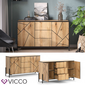 Vicco Sideboard Hatto, Eiche Evoke, 124 x 69,6 cm, mit 2 Türen, Wohnzimmer, Schlafzimmer