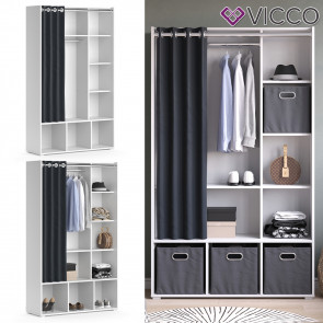 Vicco Kleiderschrank Schlafzimmerschrank Garderobe Luigi Weiß 106 x 178 cm modern Schrankregal Organizer Vorhang Kleiderstange Fächer Aufbewahrung Ablage