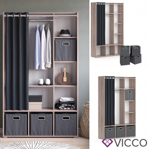 Vicco Kleiderschrank Schlafzimmerschrank Garderobe Luigi Sonoma Faltbox 106 x 178 cm modern Schrankregal Organizer Vorhang Kleiderstange Fächer Aufbewahrung Ablage