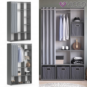 Vicco Kleiderschrank Schlafzimmerschrank Garderobe Luigi Grau 106 x 178 cm modern Schrankregal Organizer Vorhang Kleiderstange Fächer Aufbewahrung Ablage