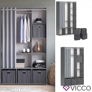 Vicco Kleiderschrank Schlafzimmerschrank Garderobe Luigi Grau Faltbox 106 x 178 cm modern Schrankregal Organizer Vorhang Kleiderstange Fächer Aufbewahrung Ablage