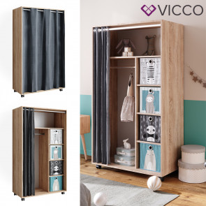 Vicco mobiler Kinderkleiderschrank Dielenschrank Garderobe Doros Sonoma modern 100 x 168 cm Faltboxen offen rollbar