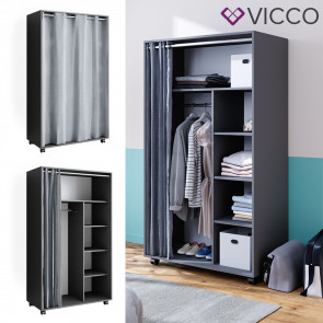 Vicco mobiler Kleiderschrank Dielenschrank Garderobe Doros Grau 100 x 168 cm offen rollbar 