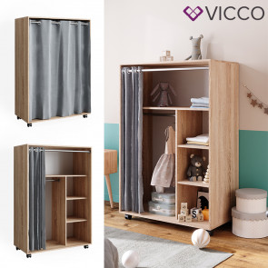 Vicco mobiler Kinderkleiderschrank Dielenschrank Garderobe Doros Sonoma modern 100 x 147 cm offen rollbar