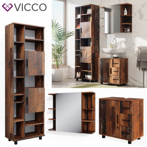 Vicco Badmöbelset Ilias Old Style modern Badezimmerschrank Badschrank Badezimmermöbel Waschtischunterschrank Waschbeckenunterschrank Spiegelschrank Hochschrank Schranktür Schrankfach Schrankschublade