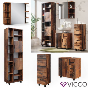 Vicco Badmöbelset Ilias Old Style modern Badezimmerschrank Badschrank Badezimmermöbel Waschtischunterschrank Waschbeckenunterschrank Spiegelschrank Midischrank Hochschrank Schranktür Schrankschublade