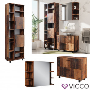 Vicco Badmöbelset Ilias Old Style modern Badezimmerschrank Badschrank Badezimmermöbel Waschtischunterschrank Waschbeckenunterschrank Spiegelschrank Hochschrank Schranktür Schrankfach Schrankschublade