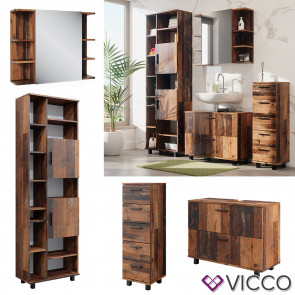 Vicco Badmöbelset Ilias Old Style modern Badezimmerschrank Badschrank Badezimmermöbel Waschtischunterschrank Waschbeckenunterschrank Spiegelschrank Midischrank Hochschrank Schranktür Schrankschublade