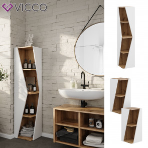 Vicco Badregal Benno 2er-Set, 31,6 x 70,5 cm, Weiß-Eiche, 3 Ablagen, Badezimmer