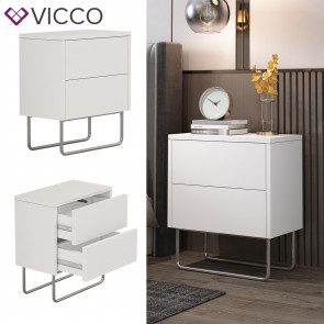 Vicco Nachtschrank Calvin, Weiß 45 x 50 cm, moderner Nachttisch mit 2 Schubladen, Nachtkommode