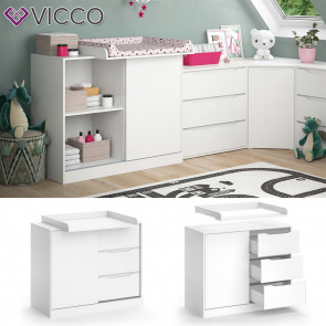 Vicco Wickelkommode Ruben 113 x 53 cm, Weiß, Wickeltisch inkl. Wickelauflage