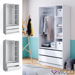 Vicco Kleiderschrank Elmo 100 x 200 cm, Weiß, offen, Garderobe, Schubfächer, Schlafzimmer