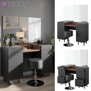 Vicco Schminktisch Anika mit Spiegel, Hocker, 120 x 80 cm, Anthrazit Walnussbraun, Schlafzimmer