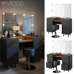 Vicco Schminktisch Anika 120 x 80 cm mit Spiegel, LED-Lampen und Hocker, Anthrazit Walnussbraun, Schlafzimmer