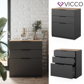 Vicco Kommode Betti 80 x 90 cm in Anthrazit Sonoma, 3 Schubfächer, Schlafzimmer