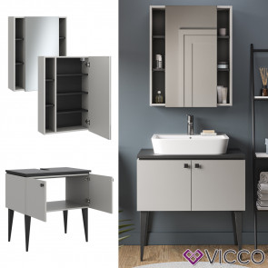 Vicco Badmöbel-Set Gerta in Grau-Schwarz, Badezimmer-Set, moderne Badserie