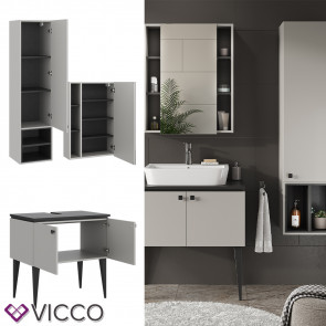 Vicco Badmöbel-Set Gerta in Grau-Schwarz, Badezimmer-Set, moderne Badserie, Spiegelschrank, Waschbeckenunterschrank, Hängeschrank mit 1 Tür