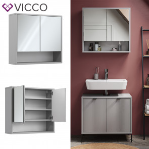 Vicco Spiegelschrank für Badezimmer Eliza 70 x 65 cm, Grau, Badezimmer, Ablage