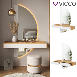 Vicco Schminktisch Melisa 120 x 161 cm Eiche Weiß LED-Spiegel Schublade modern