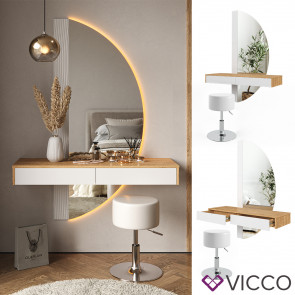 Vicco Schminktisch Melisa mit LED-Spiegel 120 x 161 cm Eiche Weiß modern Hocker